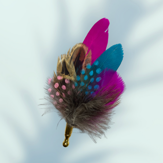 Cerise & Turquoise Feather Lapel Pin in a Gold clasp (CFLP077)