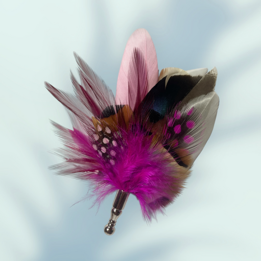 Cerise & Natural Feather Lapel Pin in a Silver Clasp (CFLP069)