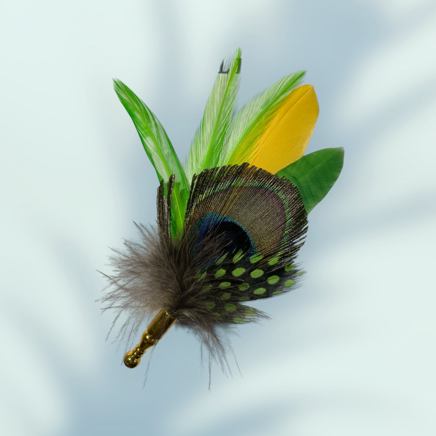 Green, Lime & Peacock Feather Lapel Pin in a Gold Clasp (CFLP180)