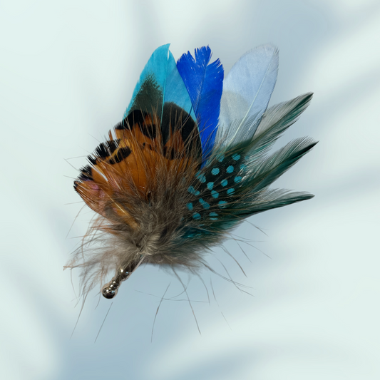 Blue Tones & Natural Feather Lapel Pin in a Silver Clasp (CFLP185)