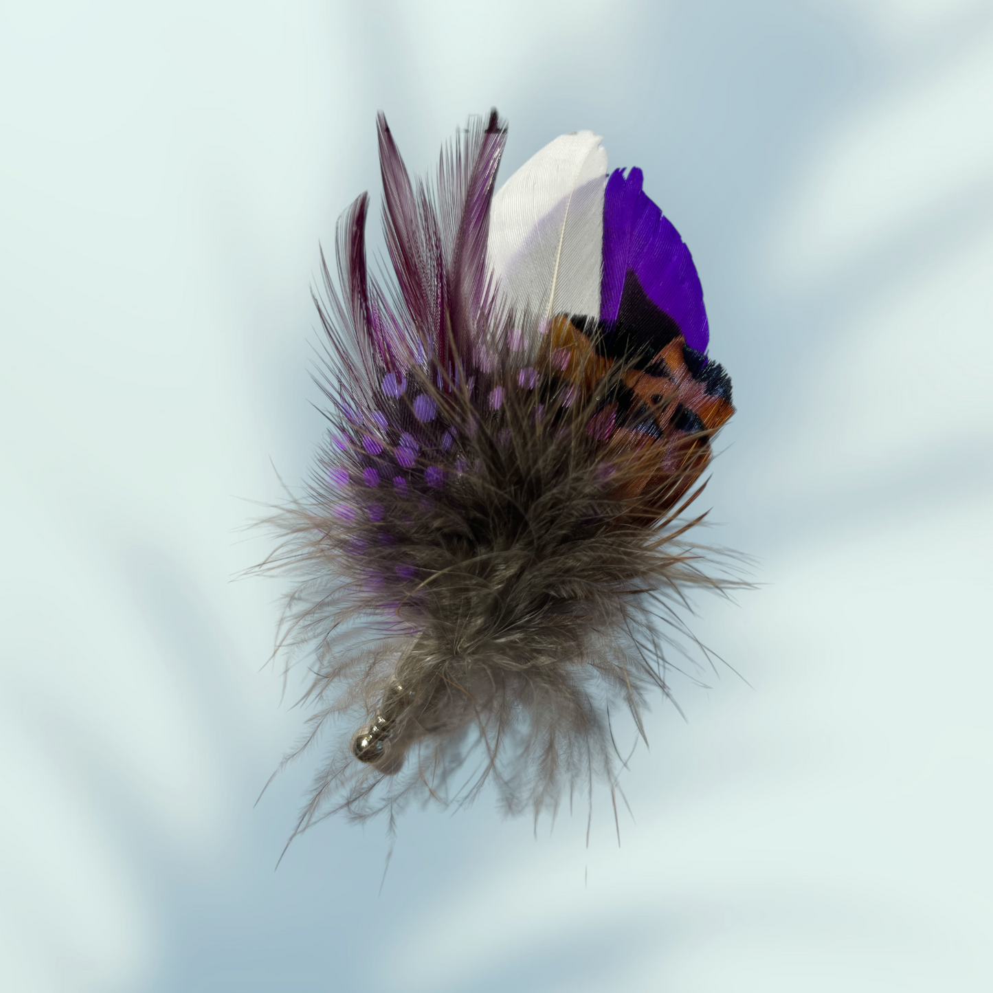 Purple & Natural Feather Lapel pin in a Silver Clasp (CFLP189)