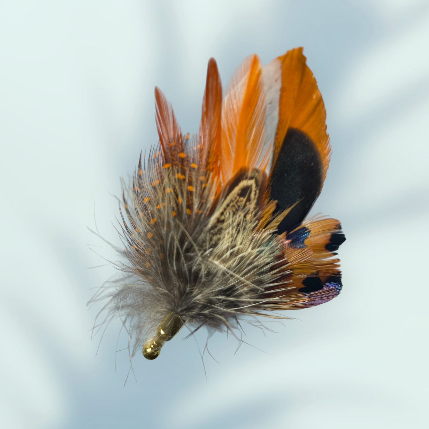 Orange & Natural Feather Lapel Pin in a Gold Clasp (CFLP190)