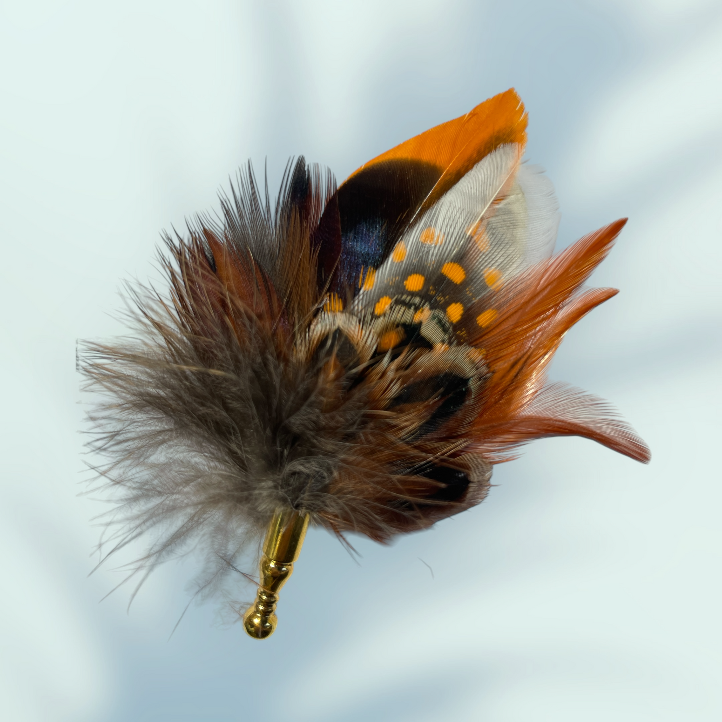 Orange & Natural Feather Lapel Pin n a Gold Clasp (CFLP191)