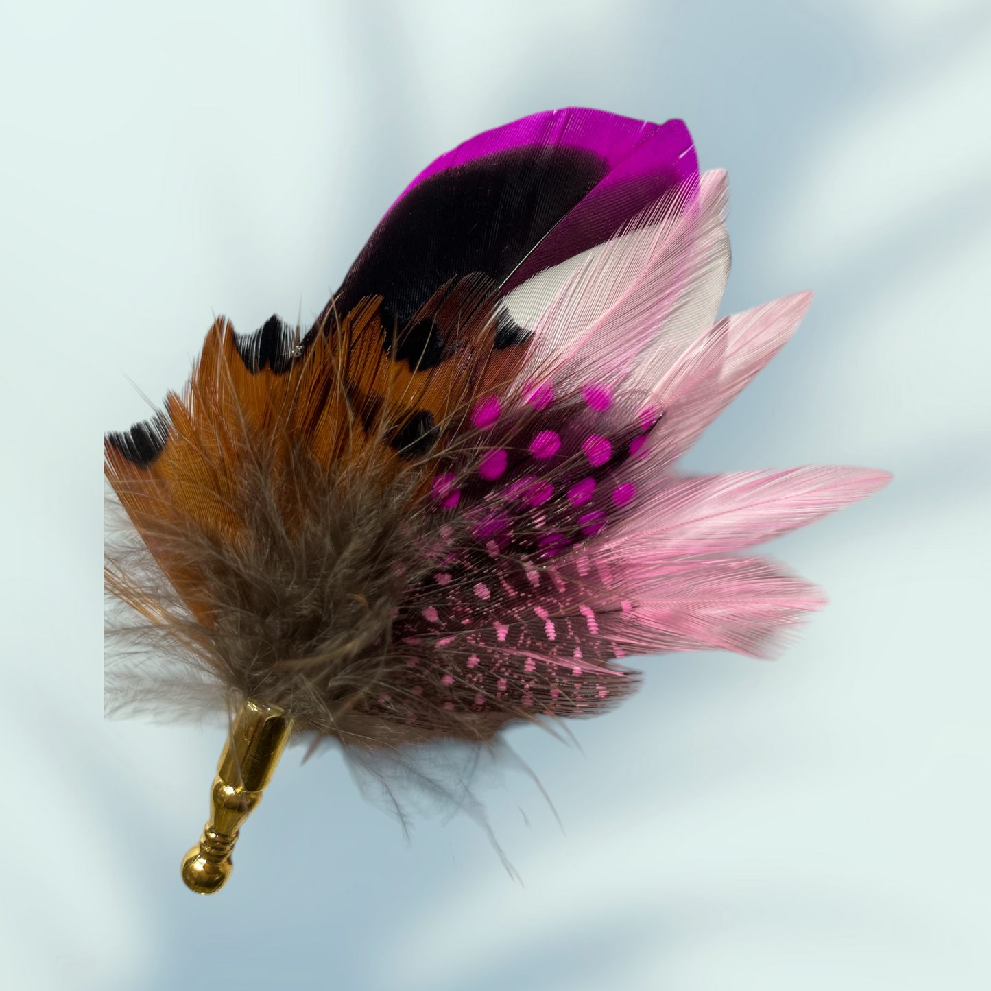 Cerise Pink & Natural Feather Lapel Pin in a gold Clasp (CFLP197)