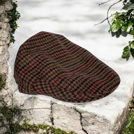 Brown Wool Mix Tweed Flat Cap With Warm Tones (CFFC7002)