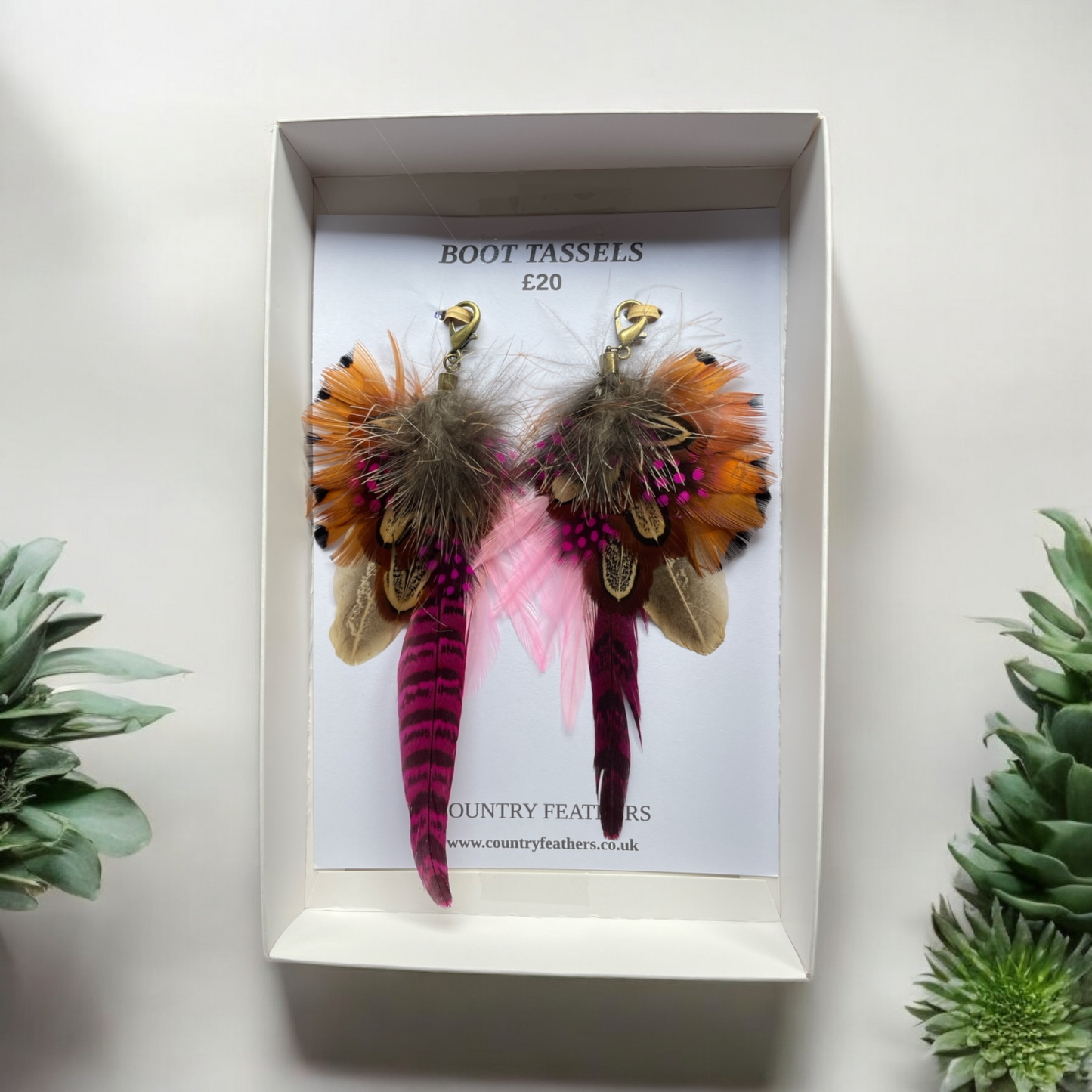 Pale Pink, Wine & Natural Feather Boot Tassels (CFB4096)