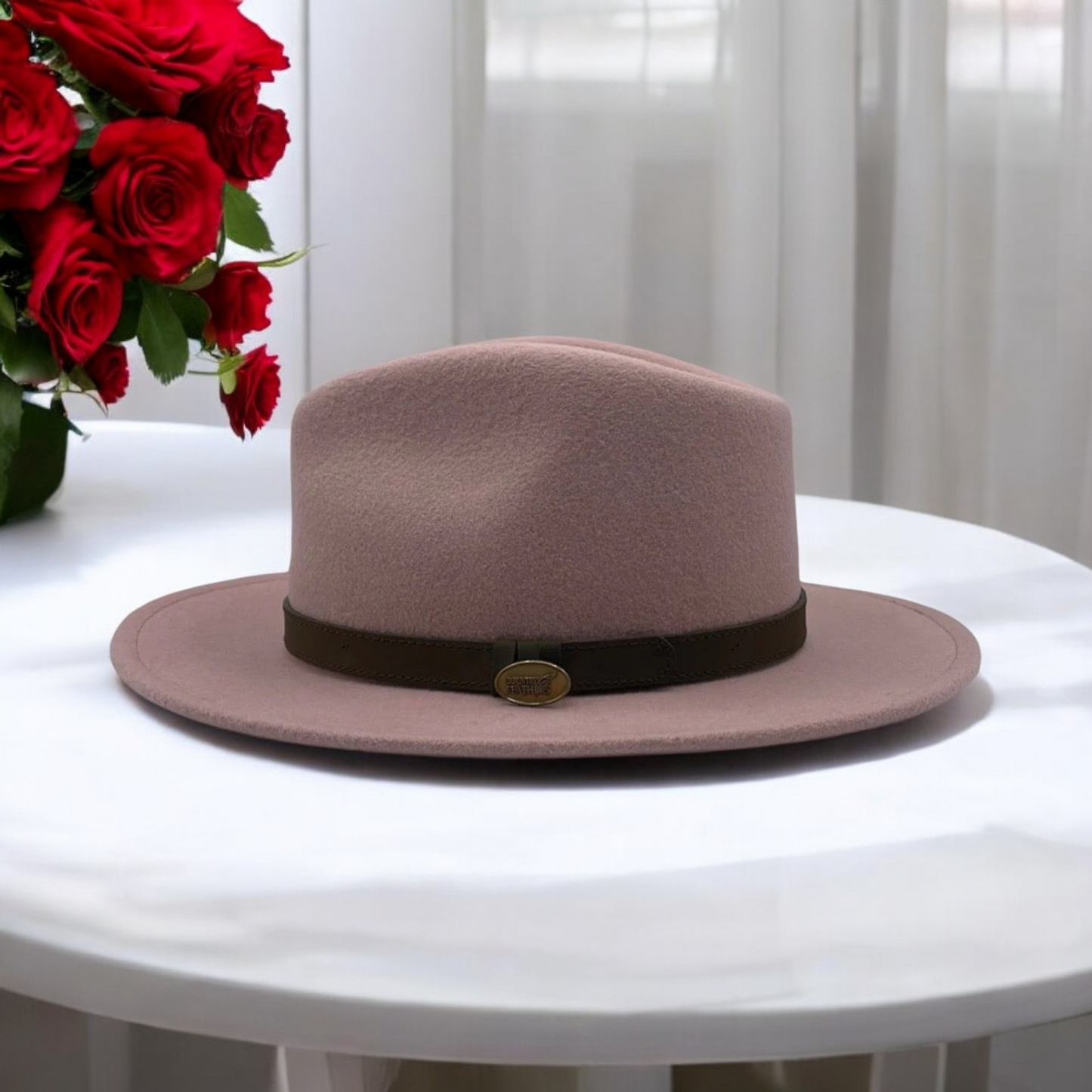 Fedora Light Pink Hat With Black Leather Band