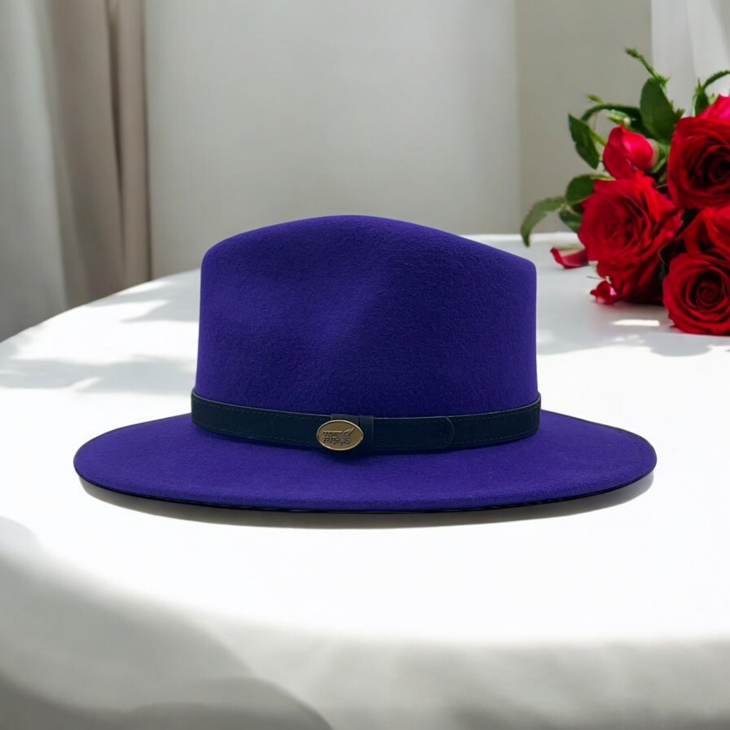 Fedora Purple Hat With A Black Leather Band