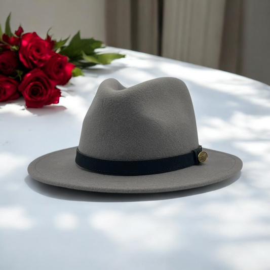 Fedora Grey Hat With Black Leather Band