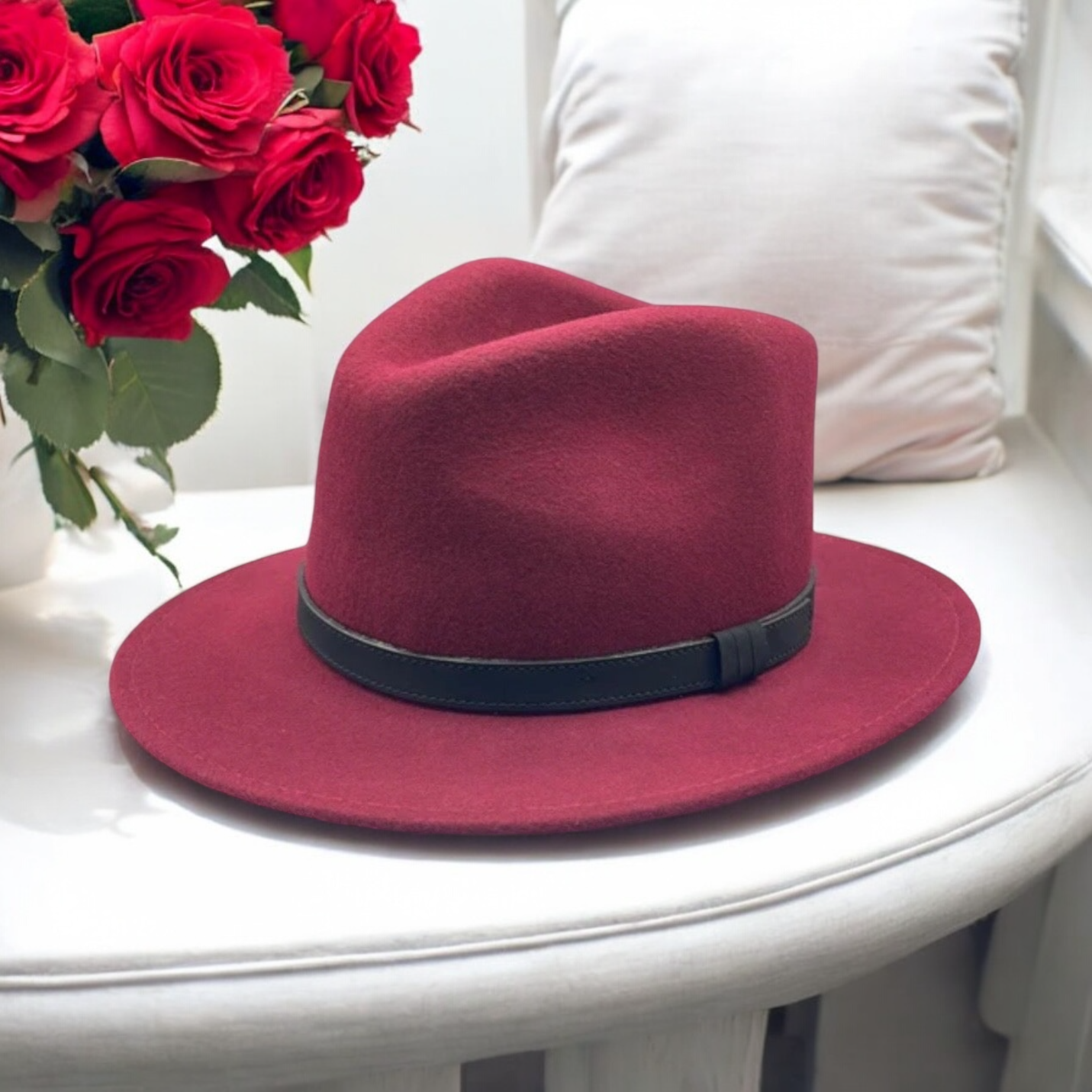 Fedora Wine Hat with Black Leather Band