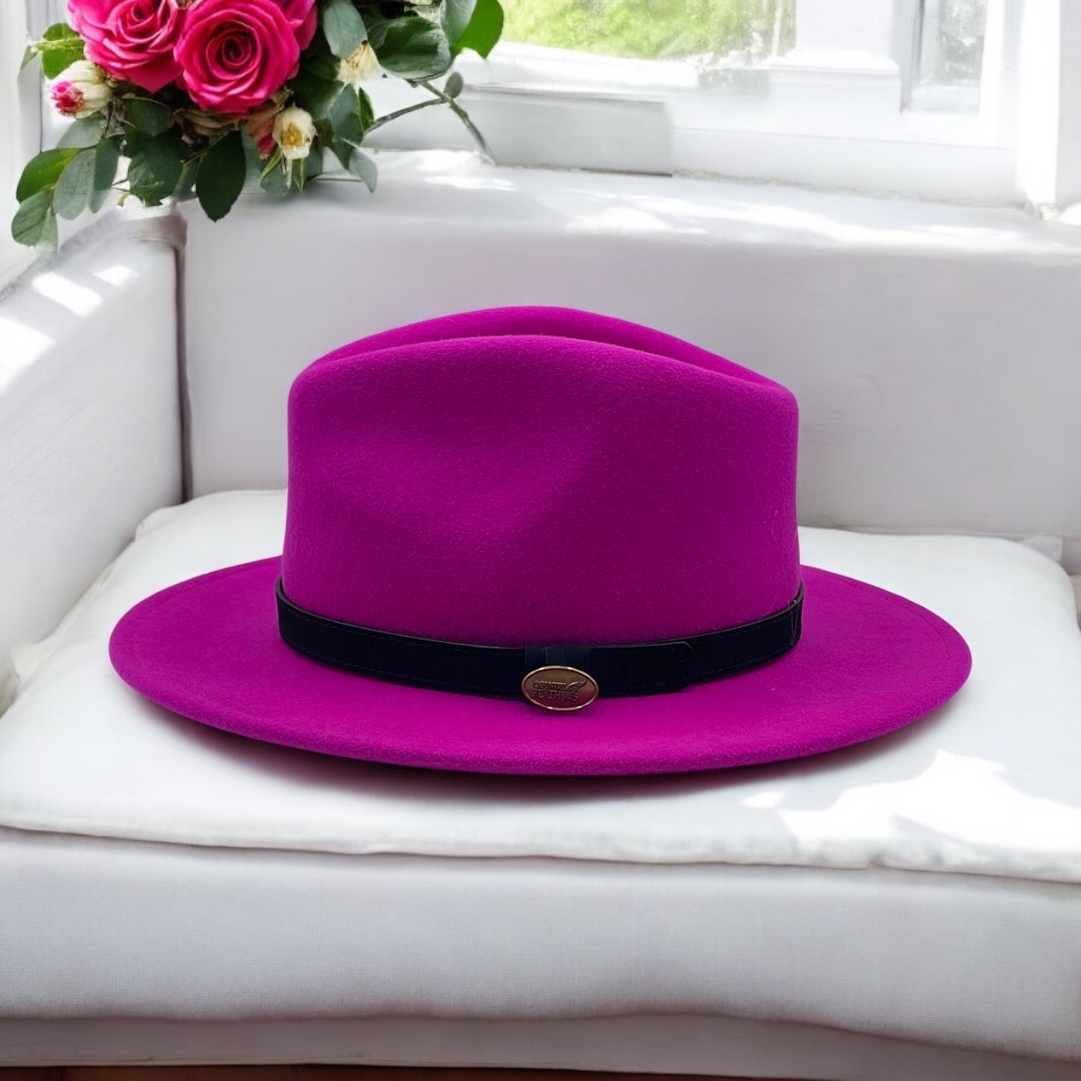 Fedora Fuchsia Hat With Black Leather Band