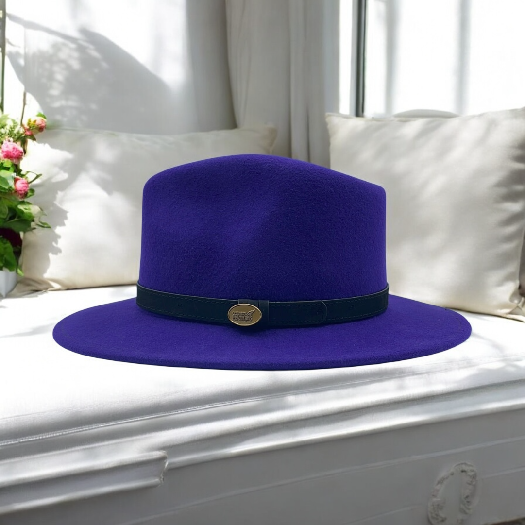 Fedora Purple Hat With A Black Leather Band