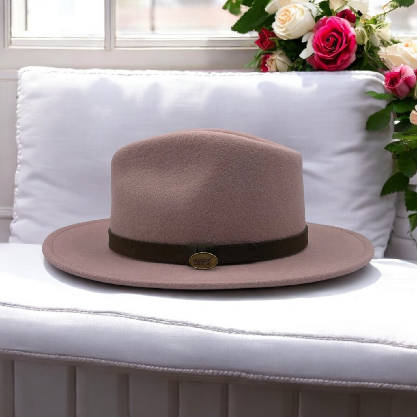 Fedora Light Pink Hat With Black Leather Band