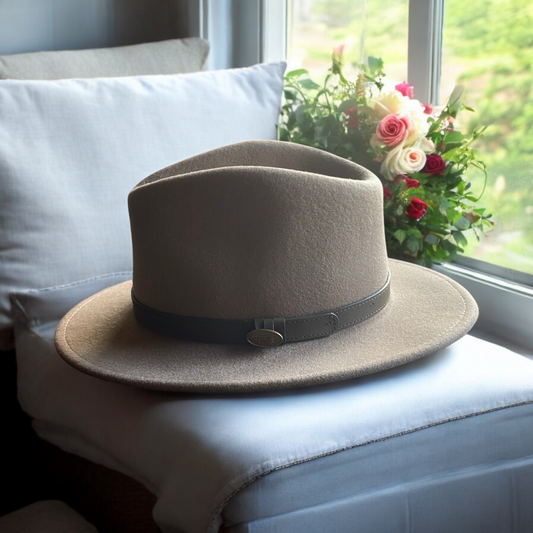 Fedora Camel Hat with Brown Leather Band