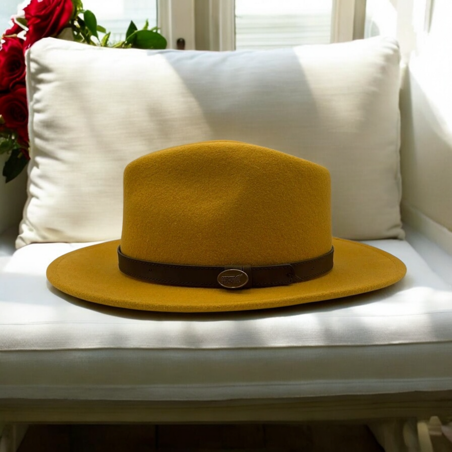 Fedora Mustard Hat With Black Leather Band