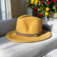 Fedora Mustard Hat With Black Leather Band