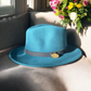 Fedora Teal Hat With Black Leather Band