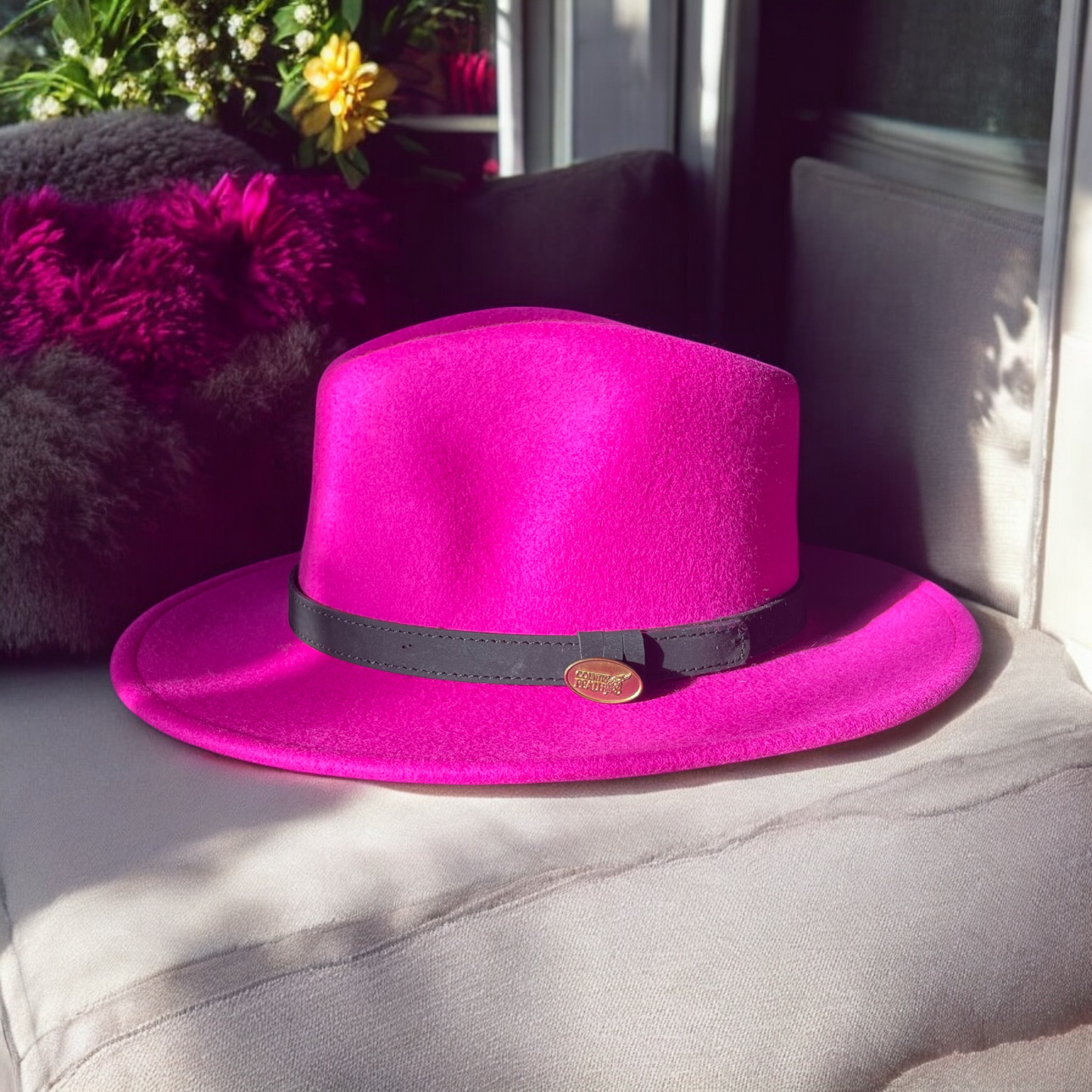 Fedora Fuchsia Hat With Black Leather Band