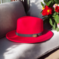 Fedora Cherry Red Hat with Black Leather Band