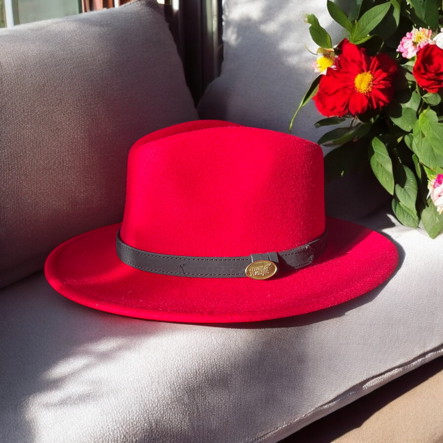 Fedora Cherry Red Hat with Black Leather Band