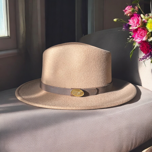 Fedora Camel Hat with Brown Leather Band