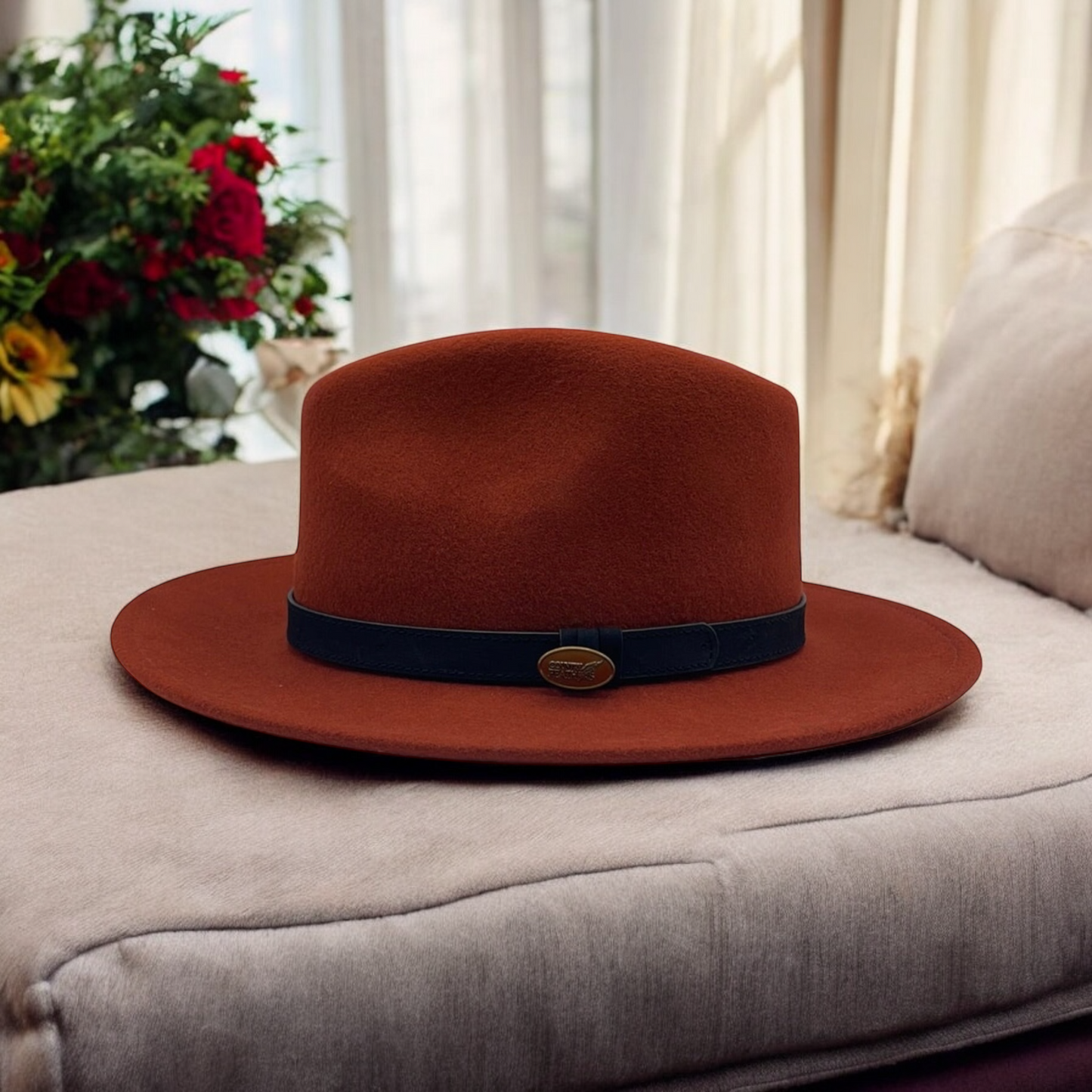 Fedora Rust Hat with Black Leather Band