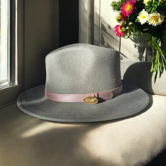 Fedora Olive Green Hat With A Brown Leather Band