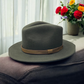 Fedora Olive Green Hat With A Brown Leather Band