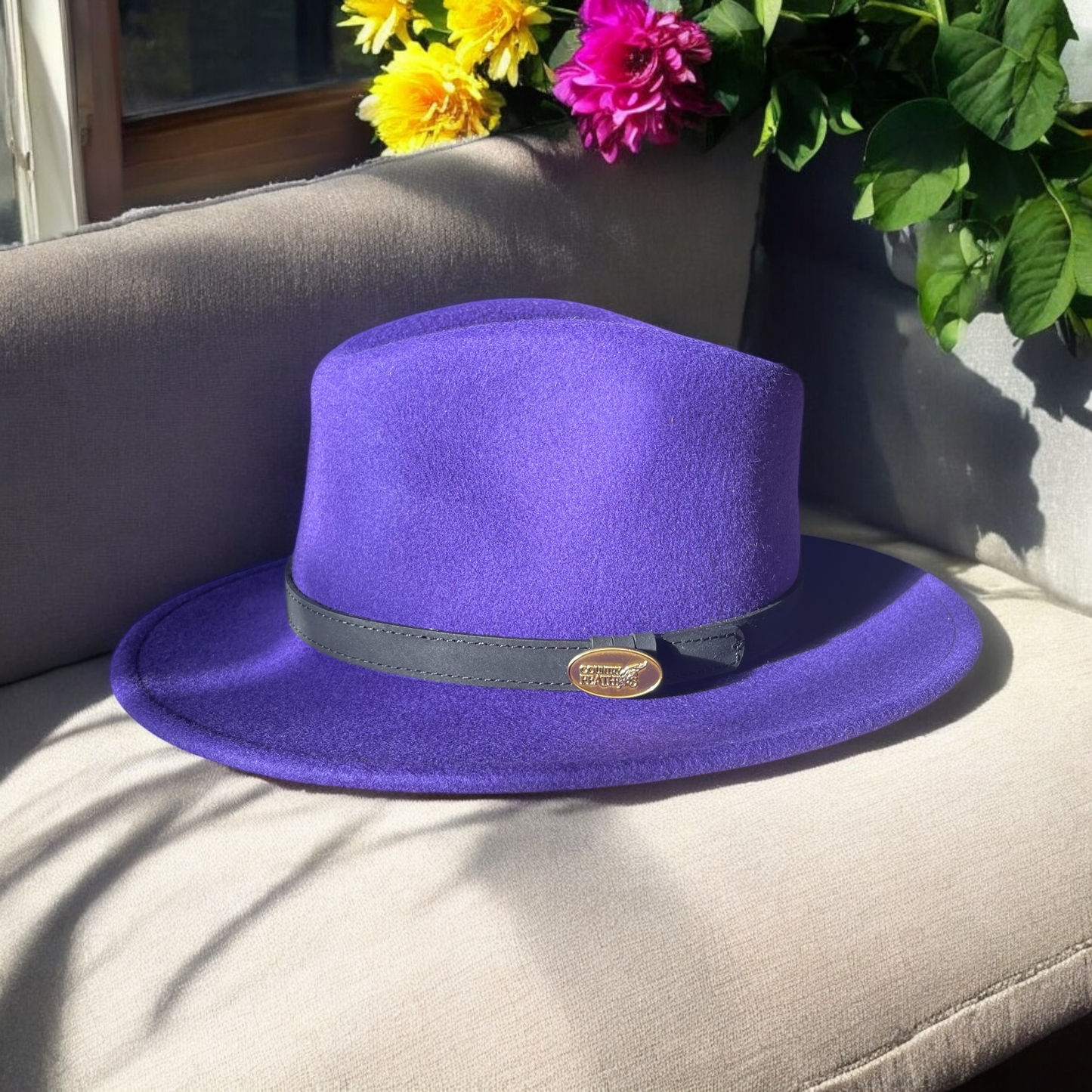 Fedora Purple Hat With A Black Leather Band