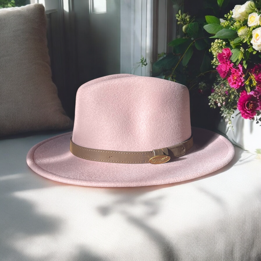 Fedora Light Pink Hat With Black Leather Band