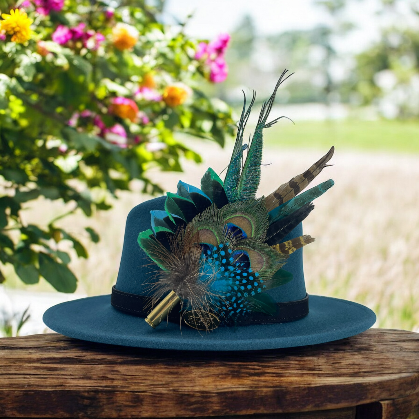 Teal, Green & Natural Feather Hat Pin (CFP765)