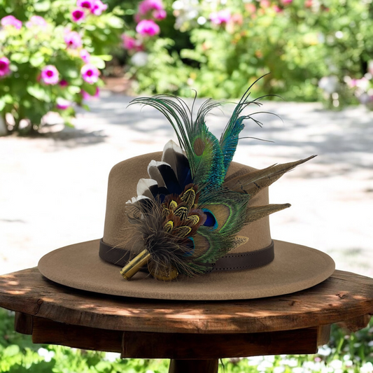 Peacock, & Natural Feather Hat Pin (CFP767)