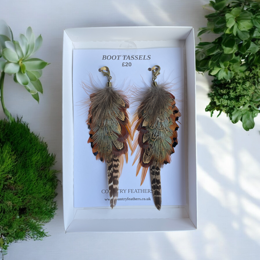 Natural Pheasant Feather & Rooster Boot Tassels (CFB4118)