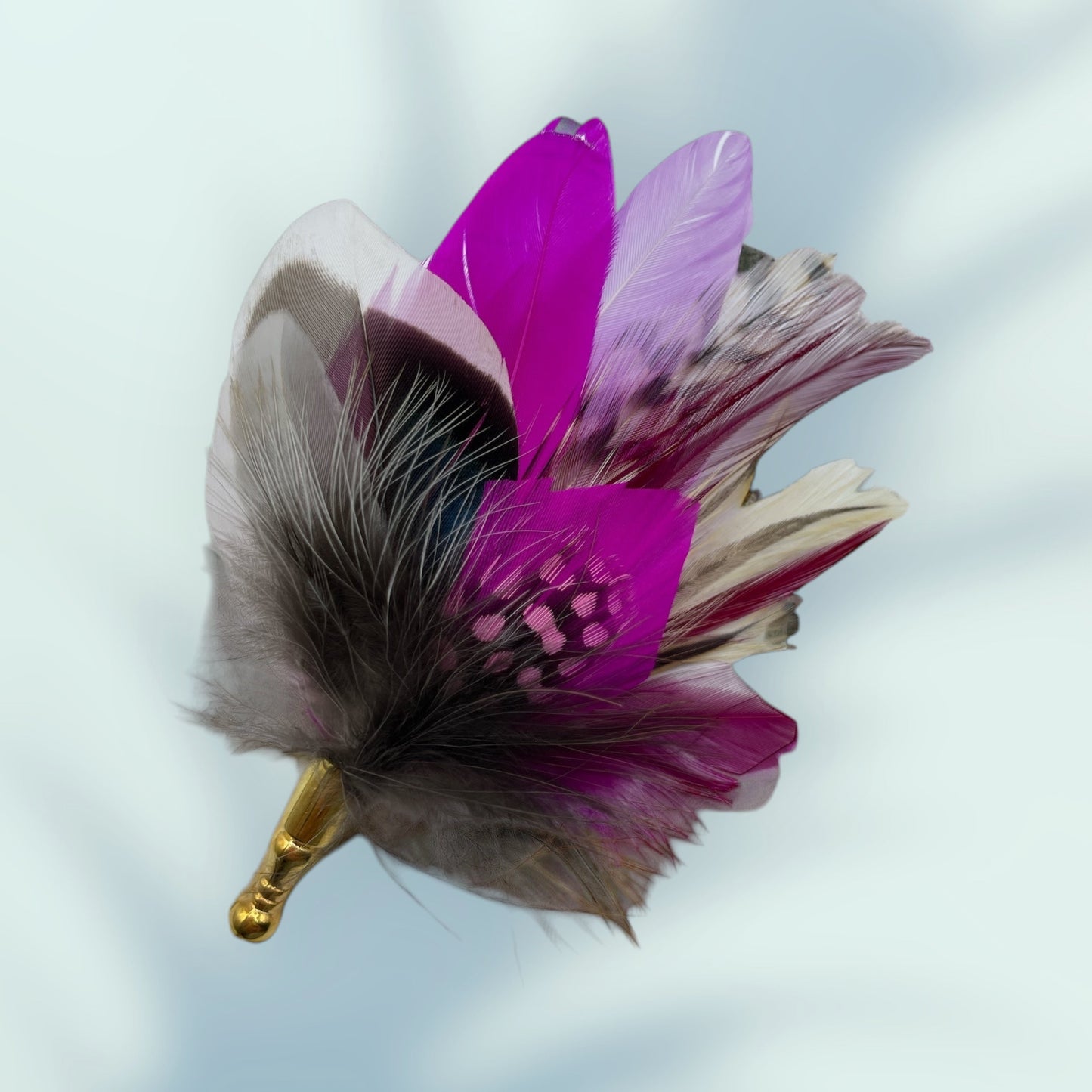 Cerise & Lilac Feather Lapel Pin in a Gold Clasp (CFLP070)