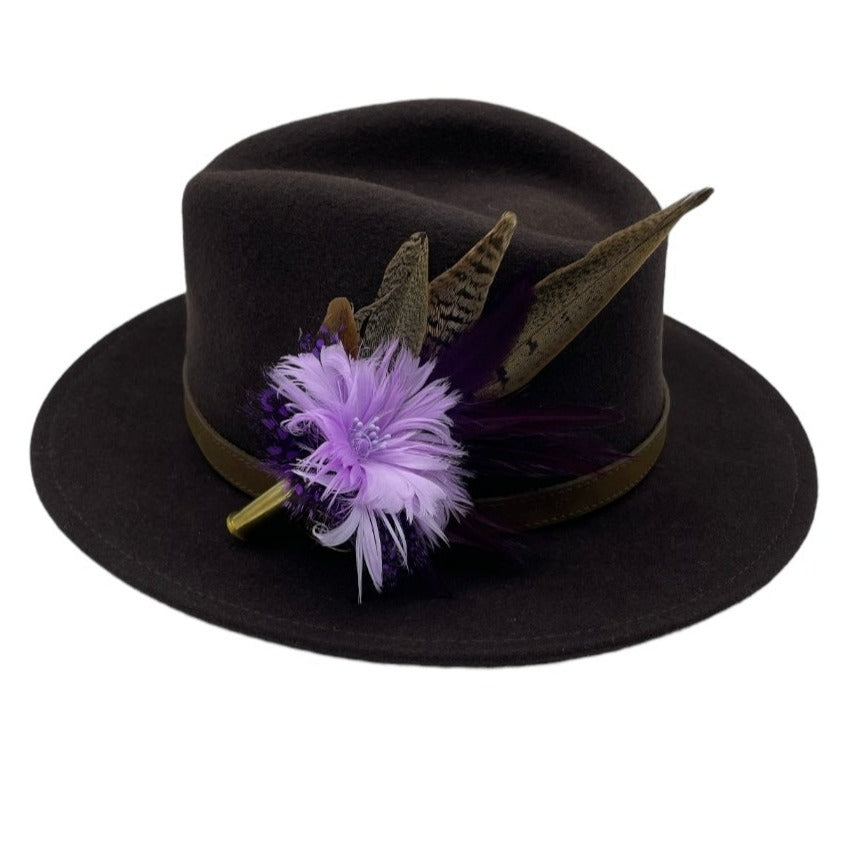 Purple Tones & Natural Feather Hat Pin (CFP547)