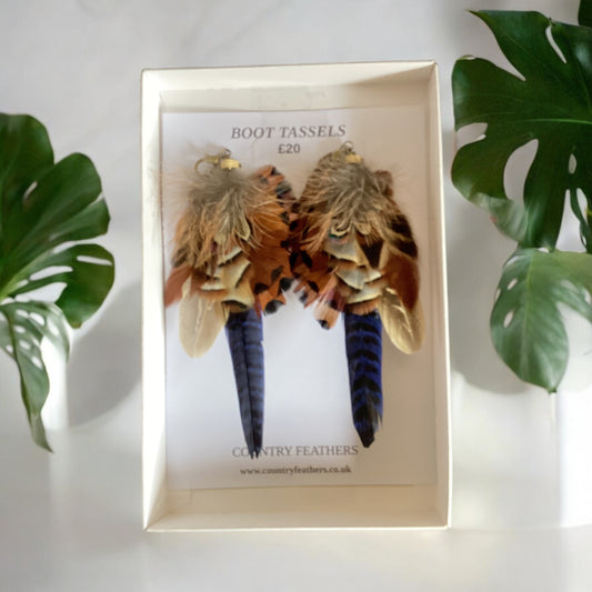 Navy & Natural Feather Boot Tassels (CFB4091)