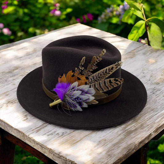 Purple & Natural Feather Hat Pin (CFP562)