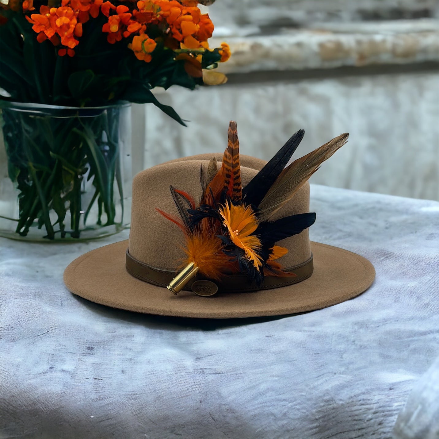 Orange & Black Feather Hat Pin (CFP402)