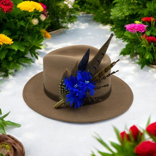 Royal Blue & Natural Feather Hat Pin (CFP513)