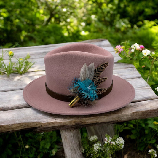 Turquoise & Natural Feather Hat Pin (CFP519)