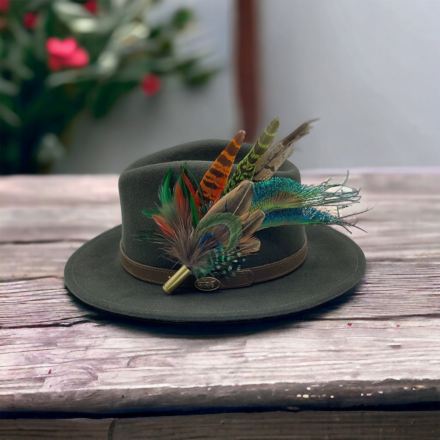 Peacock, Teal, Rust & Natural Feather Hat Pin (CFP359)