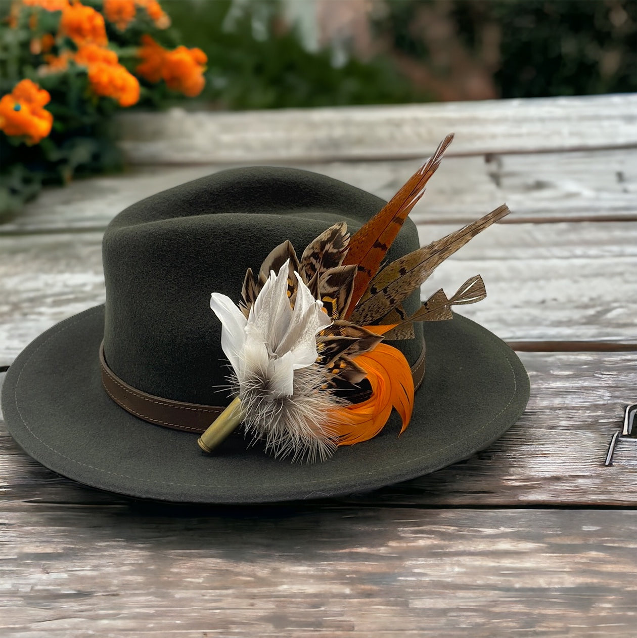 Orange & Natural Feather Hat Pin (CFP323)