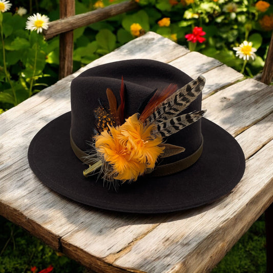 Orange & Natural Feather Hat Pin (CFP540)