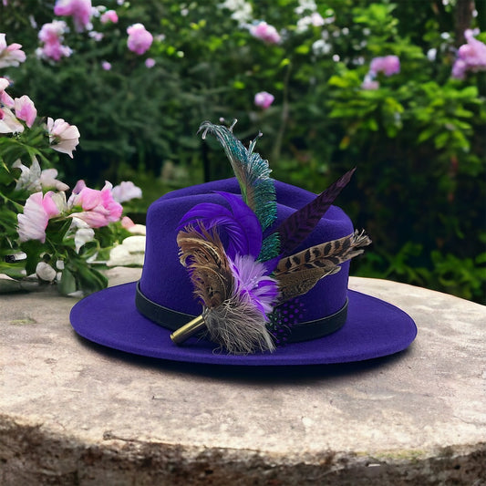 Purple, Lilac, Peacock & Natural Feather Hat Pin (CFP413)