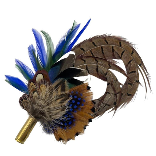 Blue, Green & Natural Feather Hat Pin (CFP659)