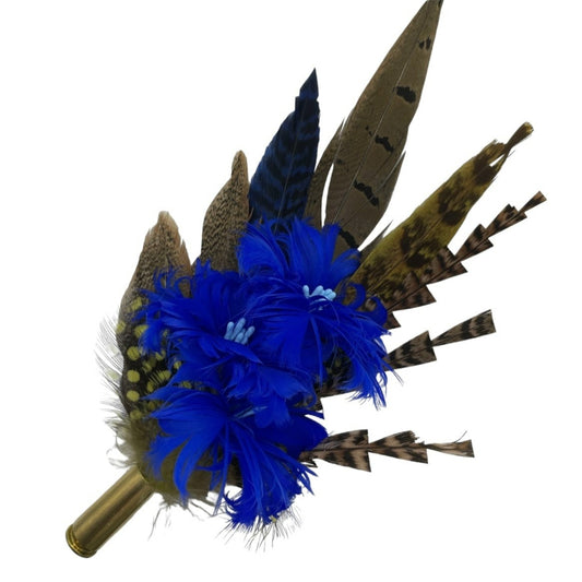 Royal Blue & Natural Feather Hat Pin (CFP513)