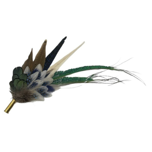 Blue, Green & Natural Feather Hat Pin (CFP593)