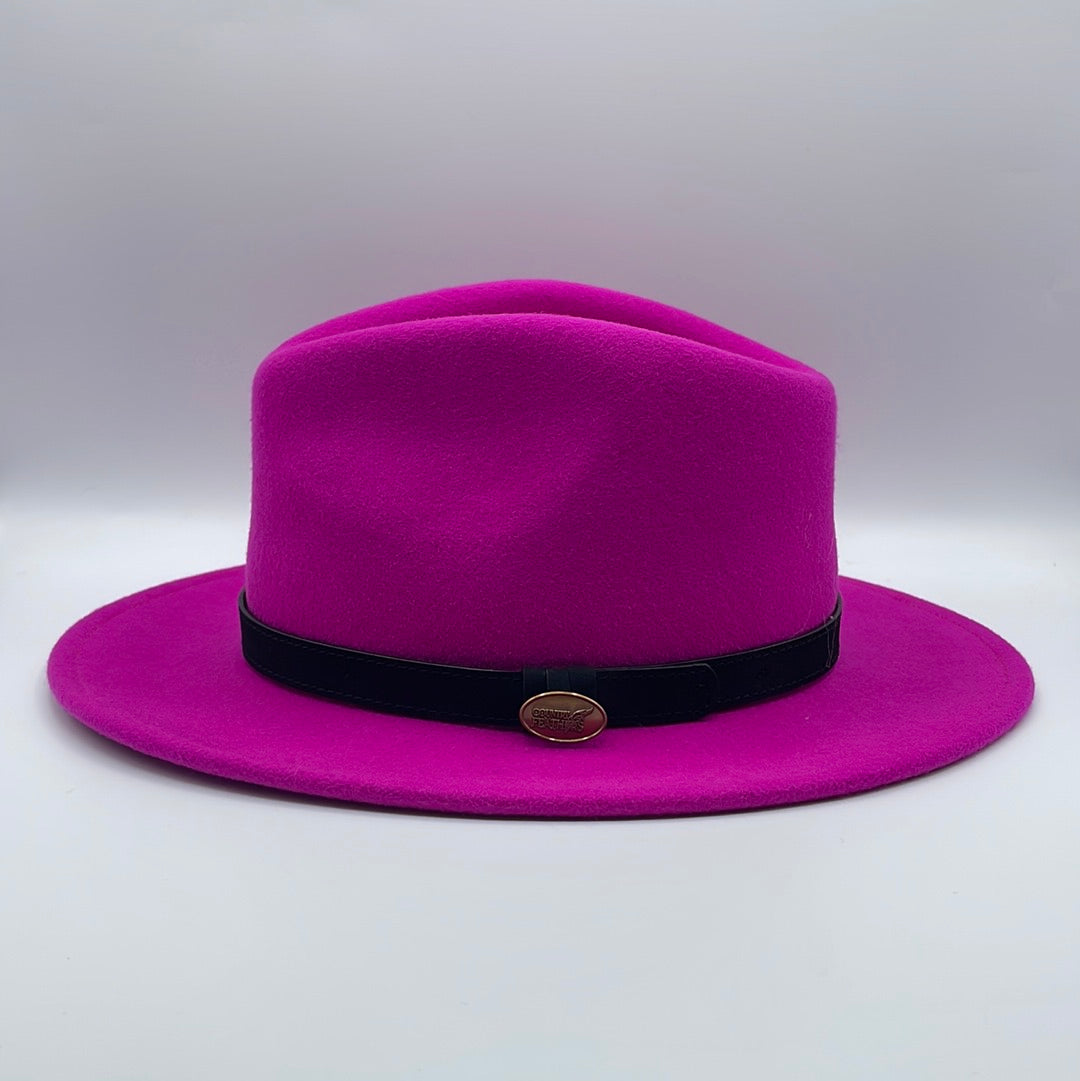 Fedora Fuchsia Hat With Black Leather Band