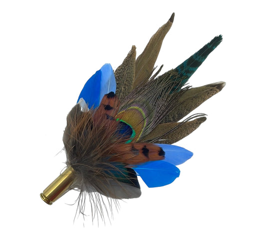 Peacock, Blue & Natural Feather Hat Pin (CFP500)