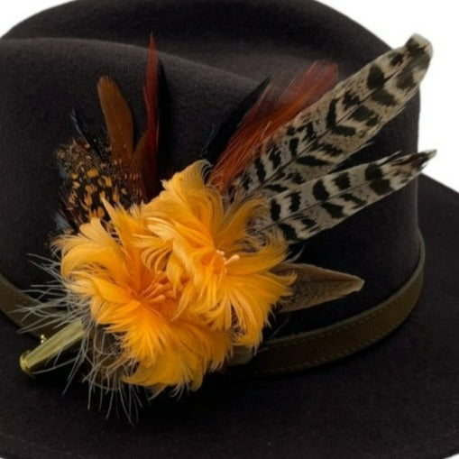 Orange & Natural Feather Hat Pin (CFP540)